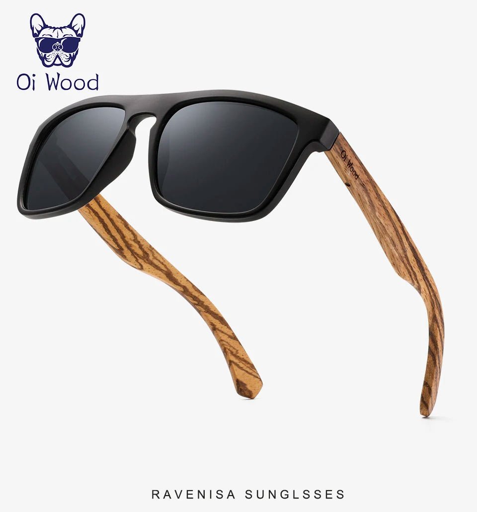 Oi Wood Polarized Square Sunglasses – Bold Lenses with Sleek Wooden Frames for People Who Dare to Stand Out!