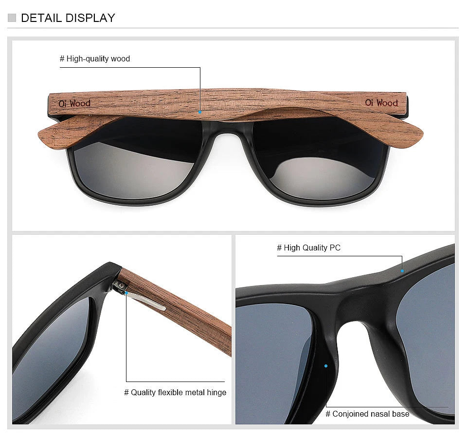 Oi Wood Polarized Wooden Sunglasses – Natural Style Meets Modern Comfort