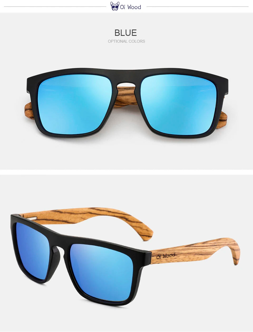 Oi Wood Polarized Square Sunglasses – Bold Lenses with Sleek Wooden Frames for People Who Dare to Stand Out!