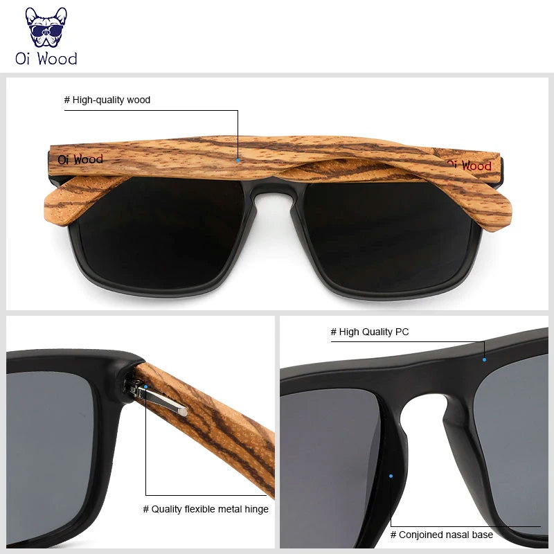 Oi Wood Polarized Square Sunglasses – Bold Lenses with Sleek Wooden Frames for People Who Dare to Stand Out!