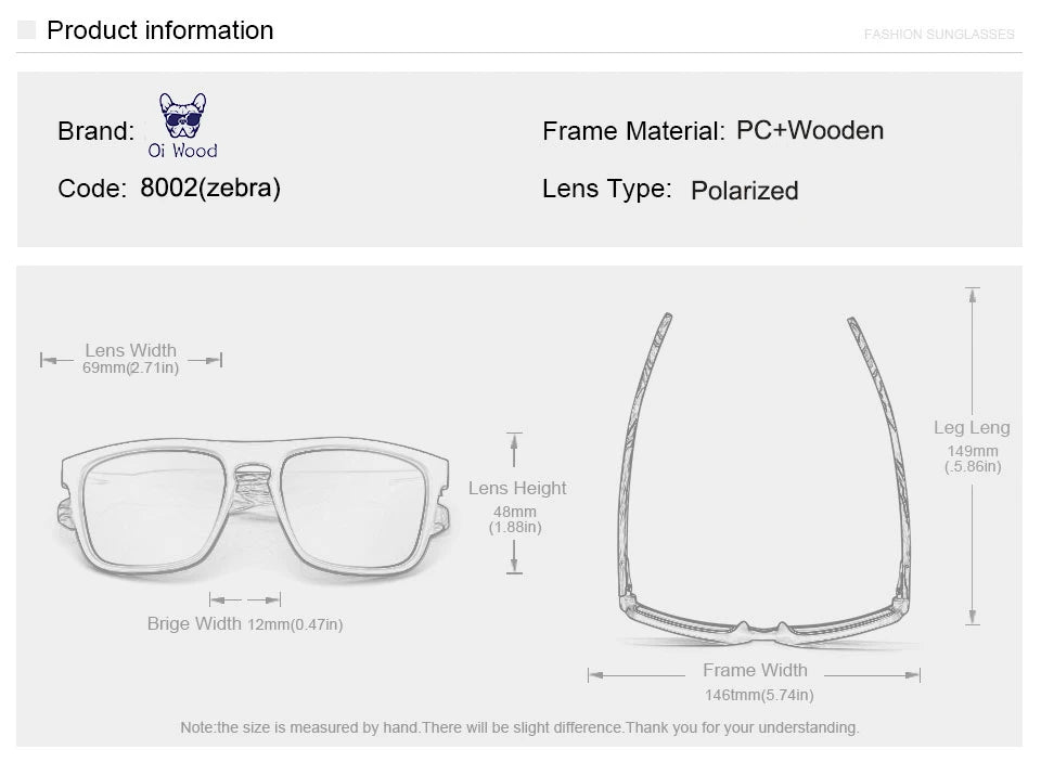Oi Wood Polarized Square Sunglasses – Bold Lenses with Sleek Wooden Frames for People Who Dare to Stand Out!